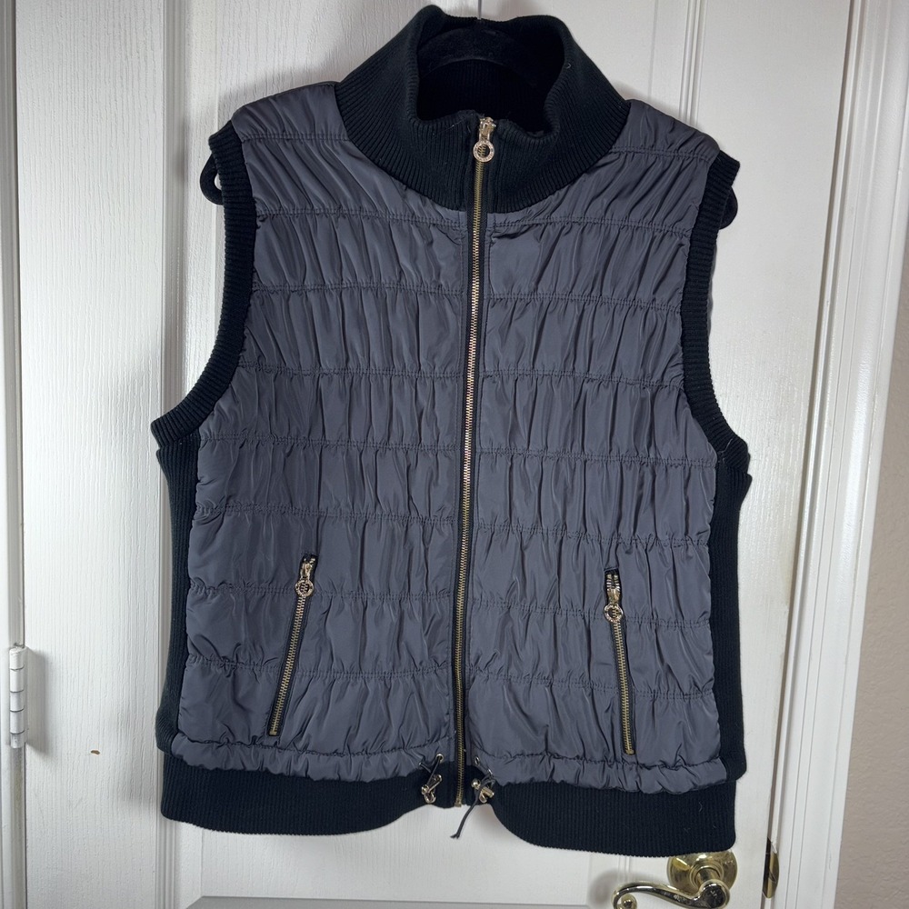 Calvin Klein Women's  Puffer Vest Zip Front Knit Accents Gold Hardware Black 2XL